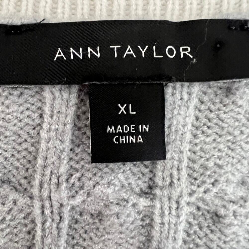 Ann Taylor Womens Cable Contrast Trim Boyfriend Cardigan Size XL Gray White - Picture 7 of 9